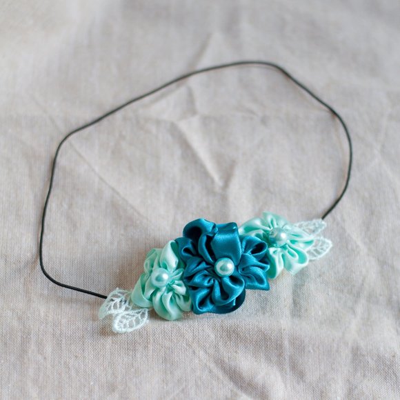 Turquoise Ribbon Flower Headband - Picture 5 of 7